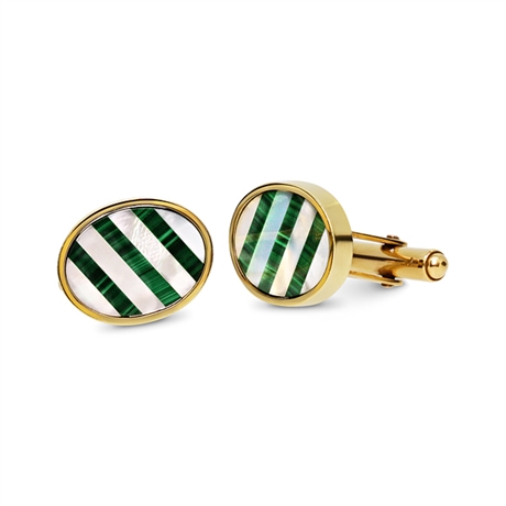 Oval Mother Of Pearl & Malachite Striped Cufflinks
