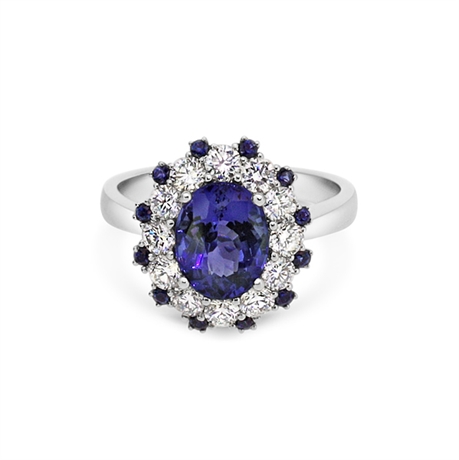 Tanzanite & Diamond Cluster Ring With Sapphire Accents