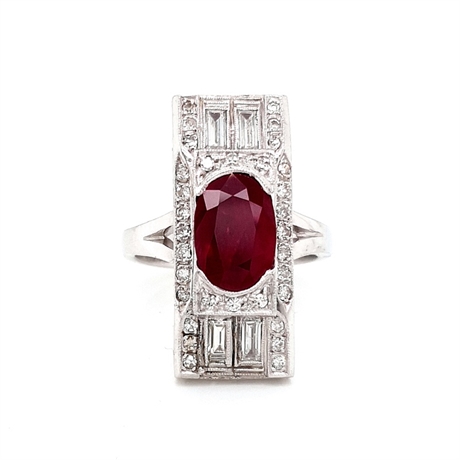 Art Deco Ruby Diamond Tablet Ring