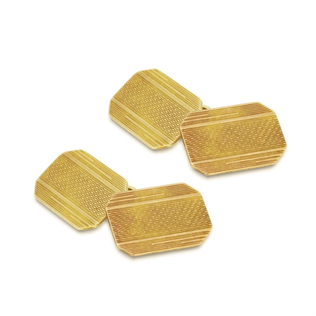 Rectangular Gold Cufflinks With Engraved Detail