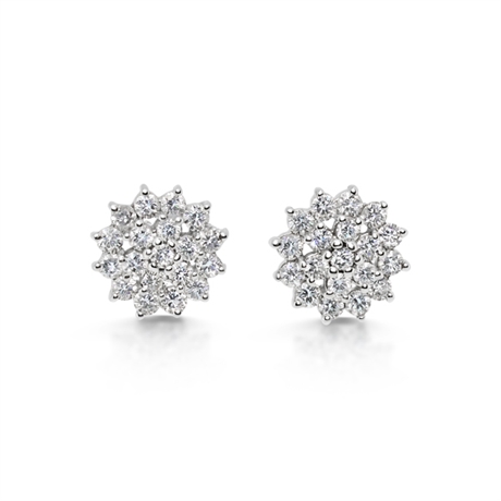 Brilliant Cut Tiered Claw Set Cluster Stud Earrings