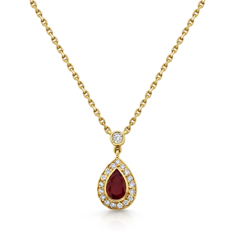 Ruby Diamond Pear Shape Cluster Pendant 18ct Yellow Gold