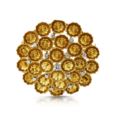 Gold & Diamond Floral Circle Brooch