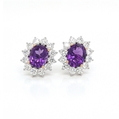 Amethyst & Brilliant Cut Diamond Oval Cluster Studs