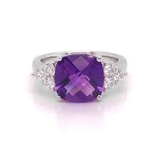 Amethyst Dress Ring With Trefoil Brilliant Cut Diamond Shoulders