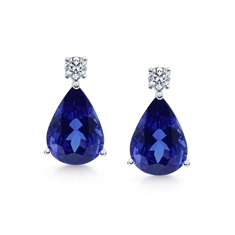 Pear Shape Tanzanite & Brilliant Cut Diamond Drop Earrings