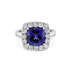 Tanzanite & Brilliant Cut Grain Set Cluster Ring