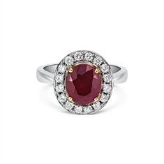 Grain Set Oval Ruby & Diamond Cluster Ring