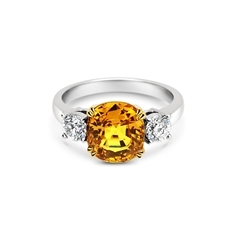 Cushion Cut Yellow Sapphire & Brilliant Cut Diamond Three Stone