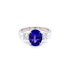 Oval Tanzanite & Brilliant Cut Diamond Three Stone Ring