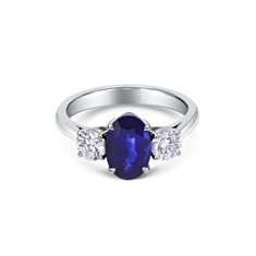 Sapphire Oval & Brilliant Cut Diamond 3 Stone Ring