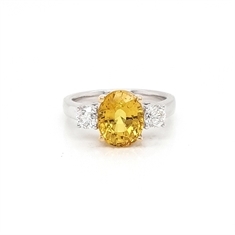 Oval Yellow Sapphire & Brilliant Cut Diamond Three Stone Ring