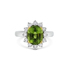 Oval Peridot & Brilliant Cut Diamond Claw Set Cluster Ring