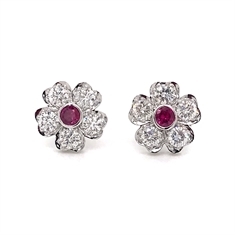 Ruby & Diamond Flower Earrings 
