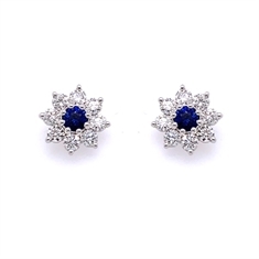 Round Sapphire & Diamond Claw Set Cluster Studs