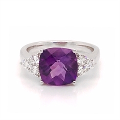 Checkerboard Cushion Cut Amethyst & Diamond Dress Ring