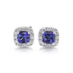 Cushion Cut Tanzanite & Brilliant Cut Diamond Micro Set Cluster Studs