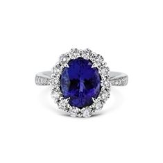 Oval Tanzanite & Brilliant Cut Diamond Cluster With Diamond Set Shoulders