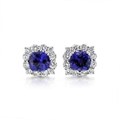 Tanzanite Cushion Cut Claw Set Cluster Stud Earrings