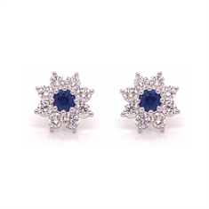 Sapphire Diamond Flower Cluster Stud Earrings