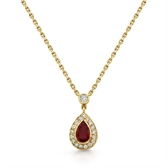 Ruby Diamond Pear Shape Cluster Pendant 18ct Yellow Gold