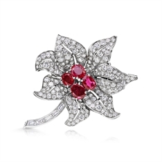 Edwardian Ruby & Diamond Flower Brooch