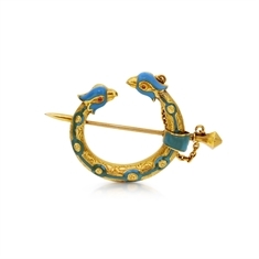 Enamel & Gold Celtic Crescent Bird Brooch