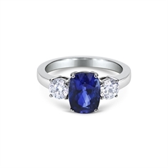 Cushion Cut Sapphire & Brilliant Cut Diamond Claw Set 3 Stone