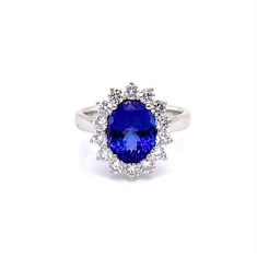 Tanzanite & Brilliant Cut Diamond Cluster Dress Ring