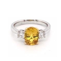 Oval Yellow Sapphire & Diamond Claw Set Engagement Ring