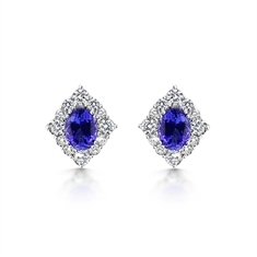 Oval Tanzanite & Brilliant Cut Cluster Stud Earrings