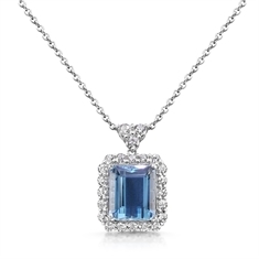 Aqua Octagon & Diamond Cluster Pendant With Trefoil Bail