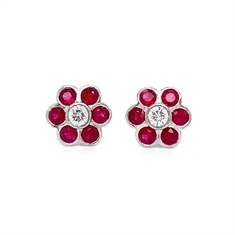 Rub-Over Set Ruby & Diamond Cluster Earrings