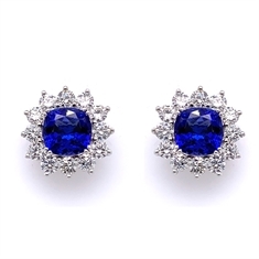 Tanzanite Cushion Cut Claw Set Round Brilliant Cut Diamond Cluster Studs