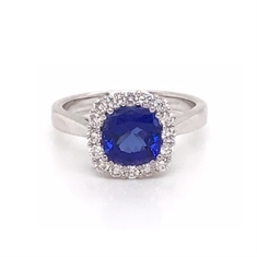 Cushion Cut Tanzanite & Brilliant Cut Claw Set Cluster Ring