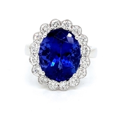 Tanzanite Oval & Diamond Rub-Over Set Cluster Ring