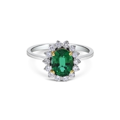 Emerald Oval & Brilliant Cut Claw Set Cluster Ring
