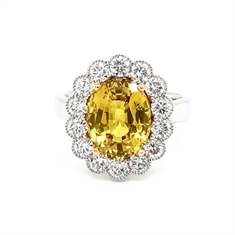 Yellow Sapphire Diamond Cluster Ring 5.04ct