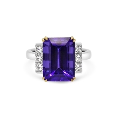 Octagon Tanzanite & Princess Cut Diamond Dress Ring