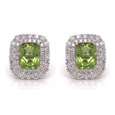 Peridot & Diamond Double Cluster Earrings 