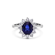 Claw Set Oval Sapphire & Brilliant Cut Diamond Engagement Ring 