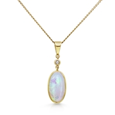 Oval White Opal & Diamond Pendant