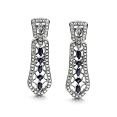 Vintage Style Sapphire  & Diamond Drop Earrings