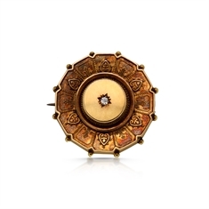 Victorian 15ct Yellow Gold & Diamond Circle Brooch