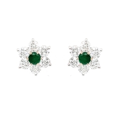 Emerald & Diamond Flower Cluster Stud Earrings