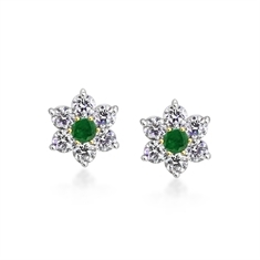 Emerald & Diamond Claw Set Flower Cluster Earrings