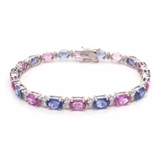 Oval Pink Sapphire & Blue Sapphire Diamond Accented Line Bracelet 