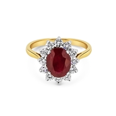 Claw Set Oval Ruby & Brilliant Cut Diamond Cluster Engagement Ring