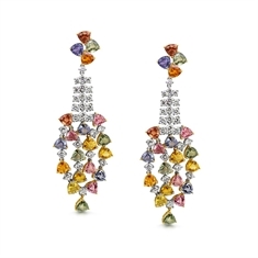 Multi Coloured Sapphire & Diamond Cascade Drop Earrings