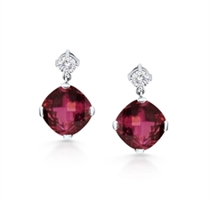 Pink Checkerboard Tourmaline & Diamond Drop Earrings